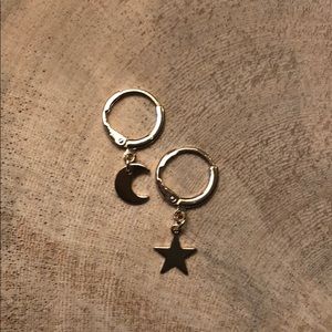 Gold Tone Dainty Moon & Star Mixed Hoop Earrings